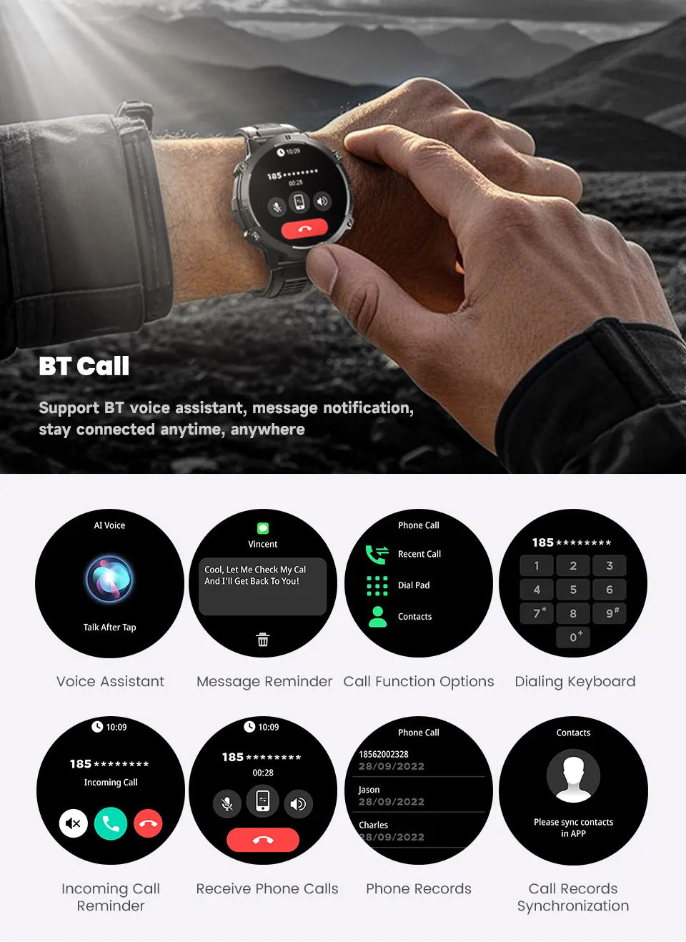 2025 New Military TREX3 1000mAh Battery Smart Watch 1.73-inch Screen 5ATM Waterproof GPS Altimeter Bluetooth Call Men Smartwatch