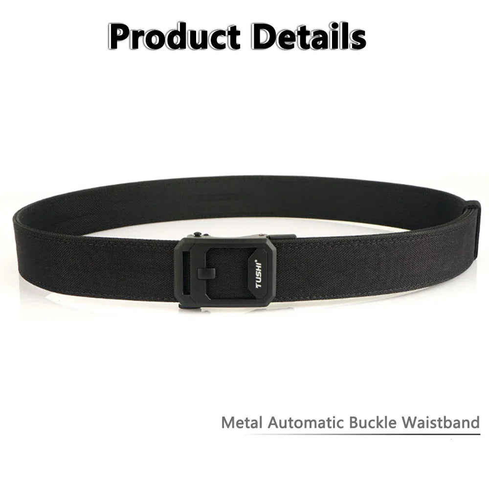 TUSHI Hard Tactical Belt for Men Sturdy Nylon Metal Automatic Buckle Police Duty Military Belt Outdoor Girdle IPSC Accessories