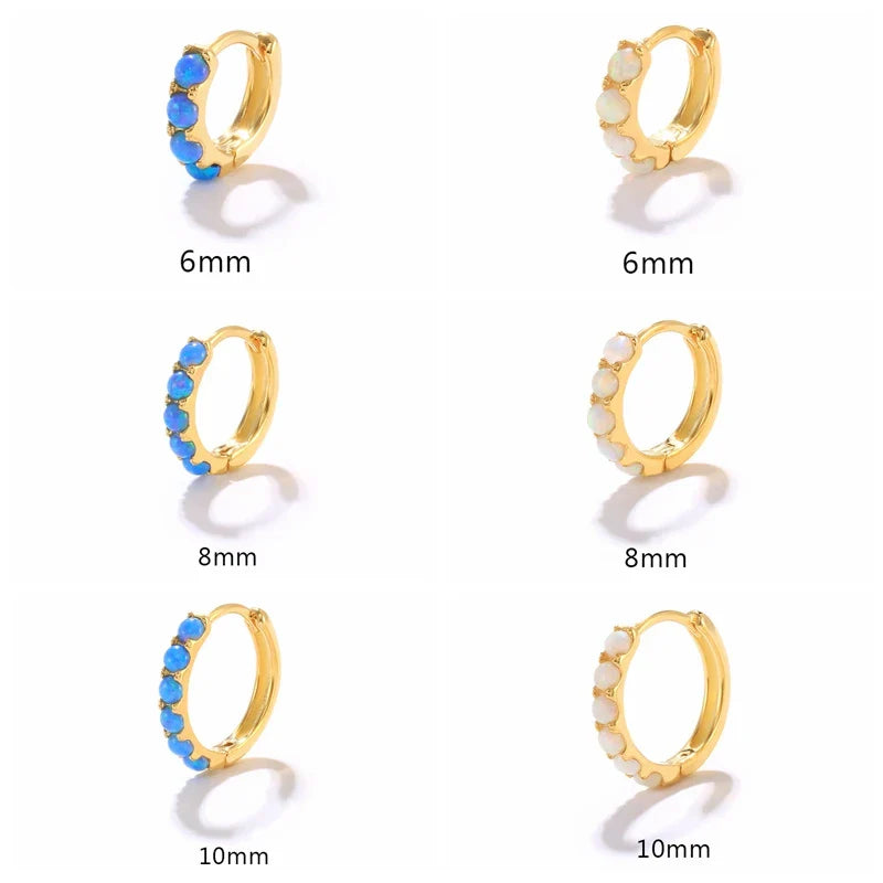 ROXI 6/8/10mm Size Opal Round Hoop Earrings For Women 925 Sterling Silver Circle Earrings Jewelry Bohemia Pendiente Plata 1piece