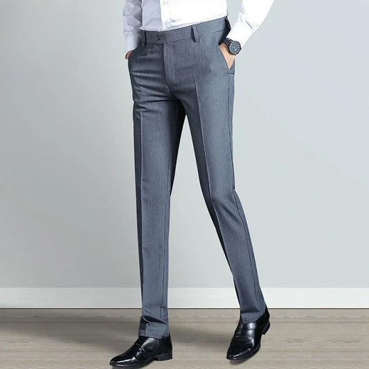 Gray Business Trousers for Men Tight Social Tailoring Man Suits Pants Fabric