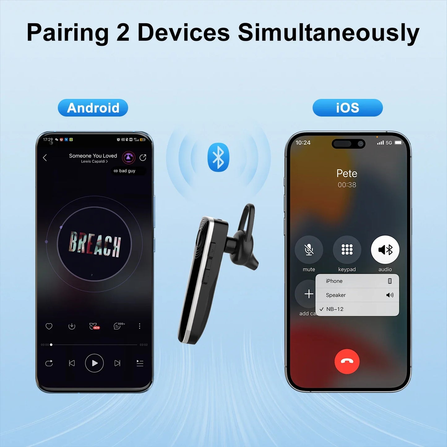 Wireless Headset Bluetooth Earbuds Single Earphones With MEMS Micro Ear Hook