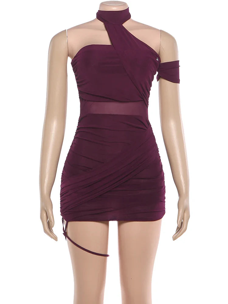 Nibber Backless Summer Trend See Through Sexy Dress Women Y2K Cross Bandage Halter Sleeveless Midnight Clubwear Mini Bodycon