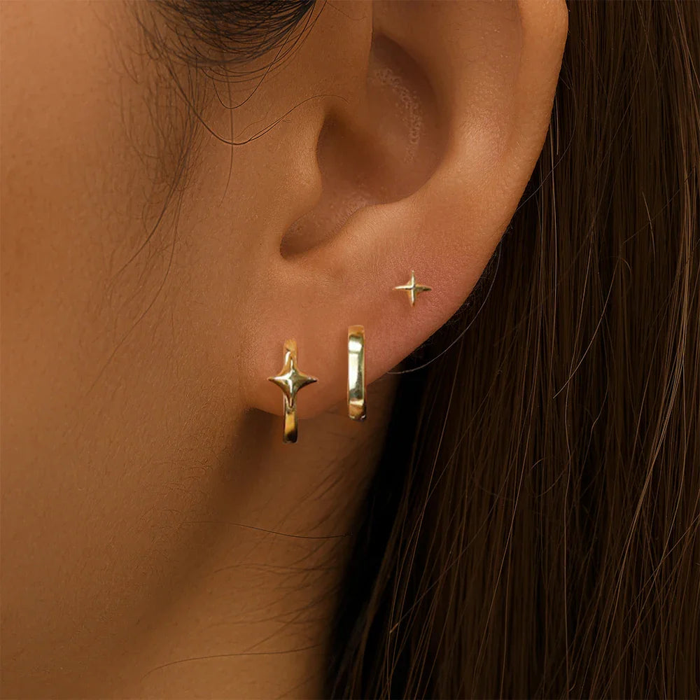 AIDE 925 Sterling Silver 3pcs 4pcs Set Zircon Stud Earrings 18k Gold Star Minimalism Huggies Earring Fine Jewelly Set Party Gift