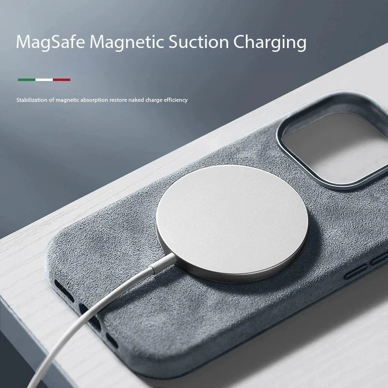Real Alcantara Magsafe Case for iPhone 16 17 Pro Max 15 14 Luxury Magnetic Magnetic Supercar Interior Leather Magnet Phone Cape
