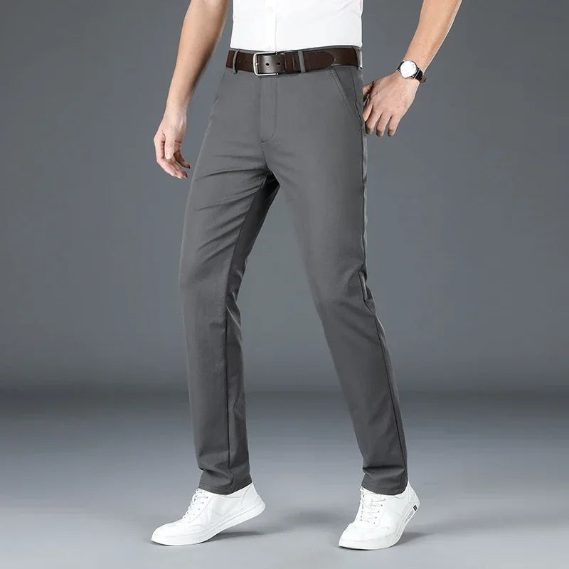 2024 Men's Spring Summer Fashion Business Casual Long Pants Suit Pants Male Elastic