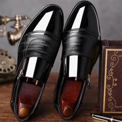 Black Patent PU Leather Shoes Slip on Formal Men Shoes Plus Size Point