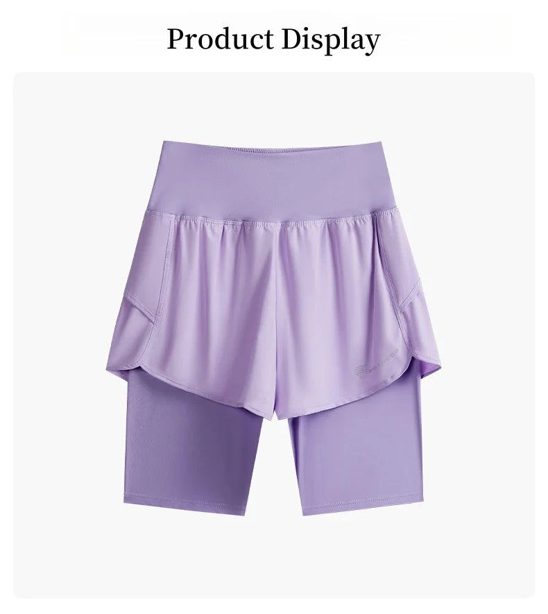 DRUR Yoga Shorts Women Summer Fake Two Piece High Waist Loose Gym Shorts With Pocket Ladies Lightweight Fitness Running Clothes