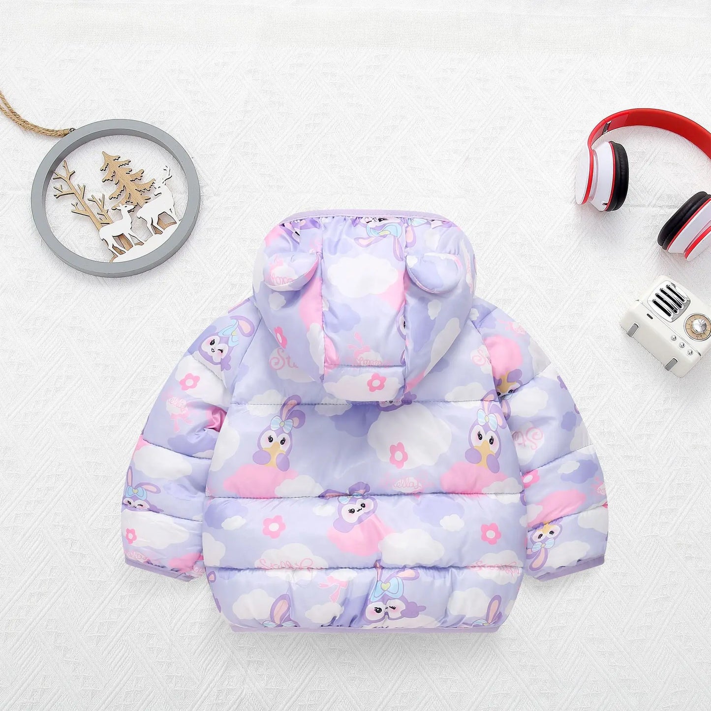 Cartoon Rabbit Cute Keep Warm Girls Jacket 1-5 Years Old Hooded Down Coat For Kids Toddler Children Outerwear