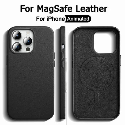 Original For Magsafe Animation Leather Case For iPhone 13 Mini 14 15 16 Pro Max Plus Magnetic Wireless Charging Shockproof Cover