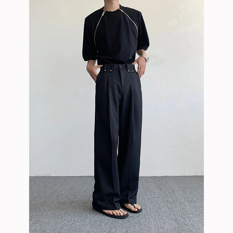 Suit Pants Men Fashion Social Mens Dress Pants Korean Loose Straight Wide Leg Pants