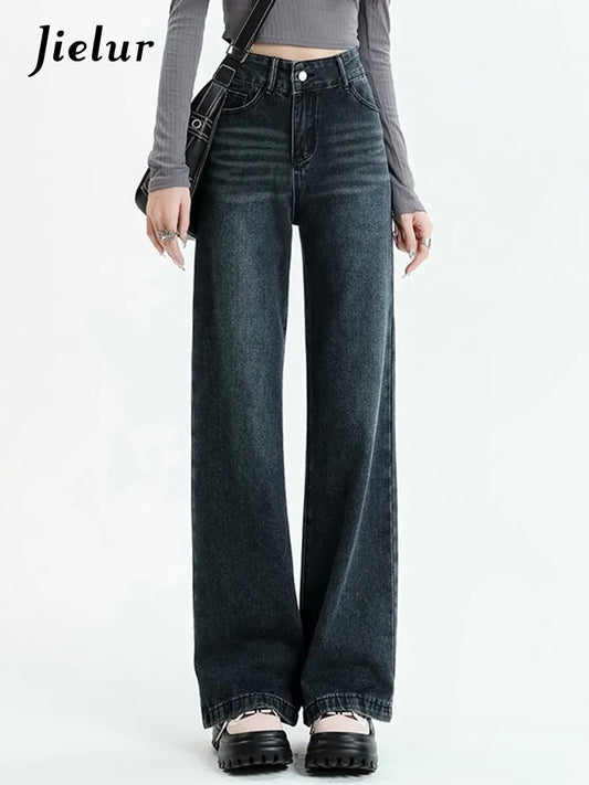 Vintage Loose Women Jeans Solid Color High Waist Slim Summer Female