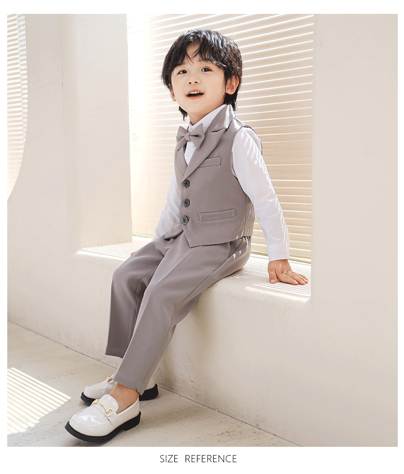 3Pcs Children Boys Black Blue Wedding Suit Teenager Kids Boy Piano Ceremony Tuxedo Suit Formal Vest Shirt Pants Bow Kid Boy Suit