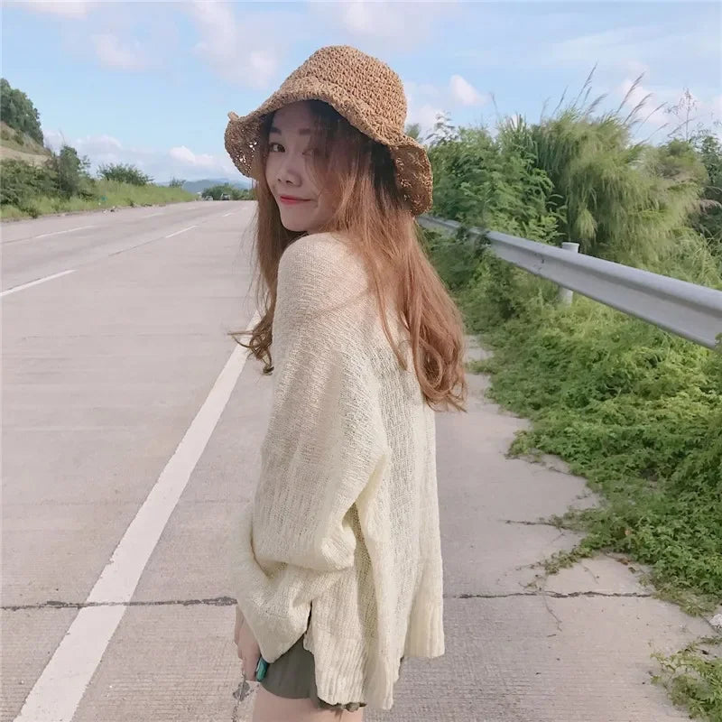 Knitted Cardigan for Women Summer Oversized Knit Loose Coat Sweater Korean Top
