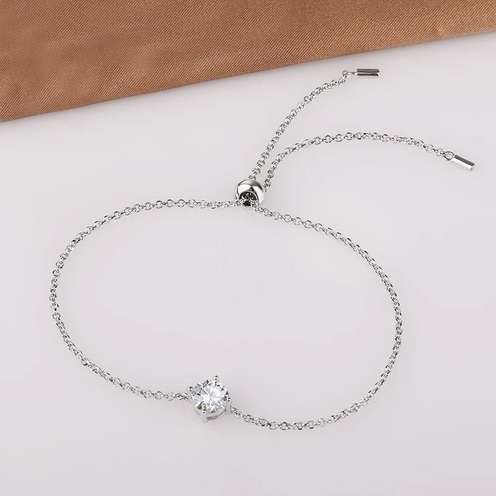 Certified 1CT Moissanite Solitaire Bracelets for Women Real Silver S925 Classic Lab Diamond Adjustable Wrist Chain Jewelry Men