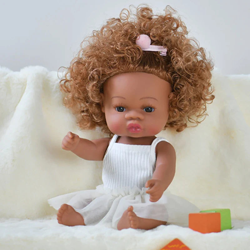 14inch Full Body Vinyl Bebe Reborn Dolls Soft Lifelike Baby Toys American Reborn Black Baby Doll Vinyl Baby Doll Toys Girls Boys