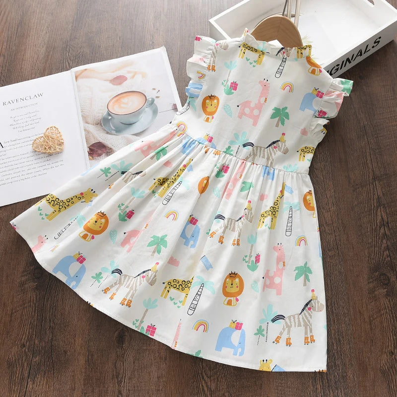 Cartoon Print Baby Girls Princess Dress Fashion Summer Floral Toddler Kid Party