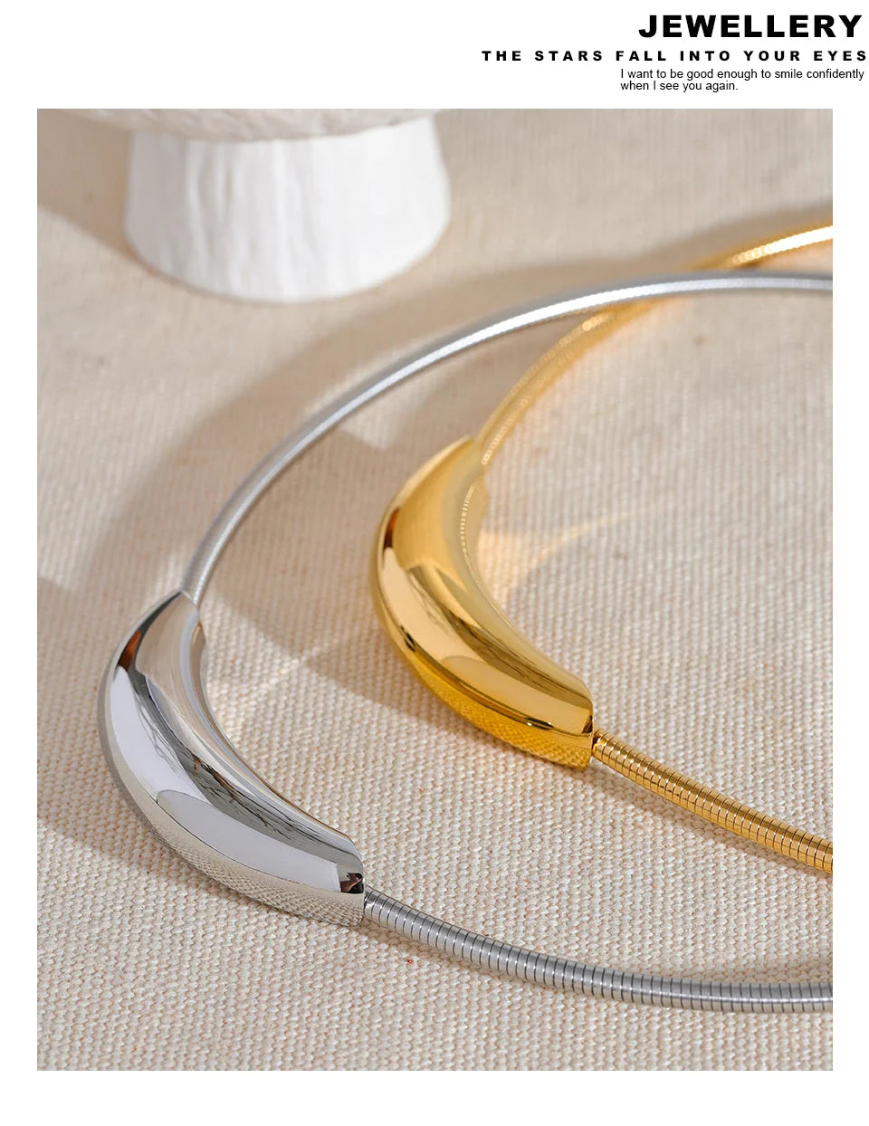 Yhpup Waterproof Stainless Steel Popular Choker Light Necklace Women Statement Metal 18K Gold Plated Trendy Fashion Jewelry