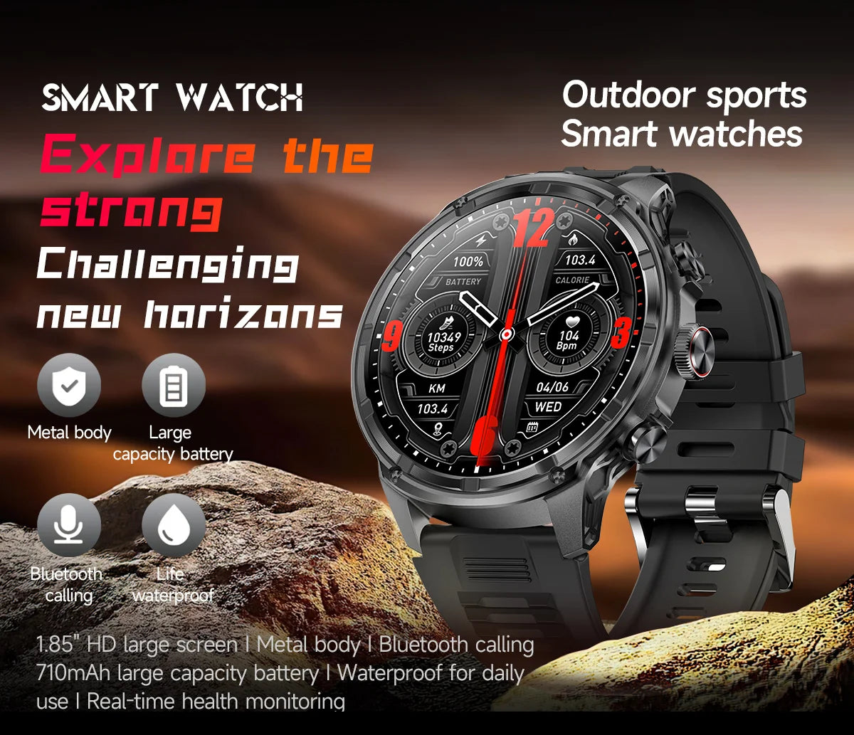 New T-Rex3 710mAh Large Battery Durable Adult Smart Watch 1.85-inch GPS trackr Compass 3ATM Waterproof BT Call Sports Smartwat