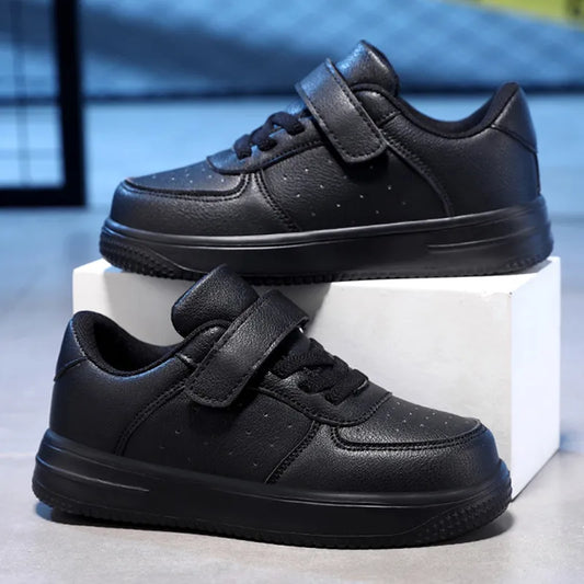 Children Shoes Boy Sneakers PU Leather Flat Comfortable Black White Casual Sneakers