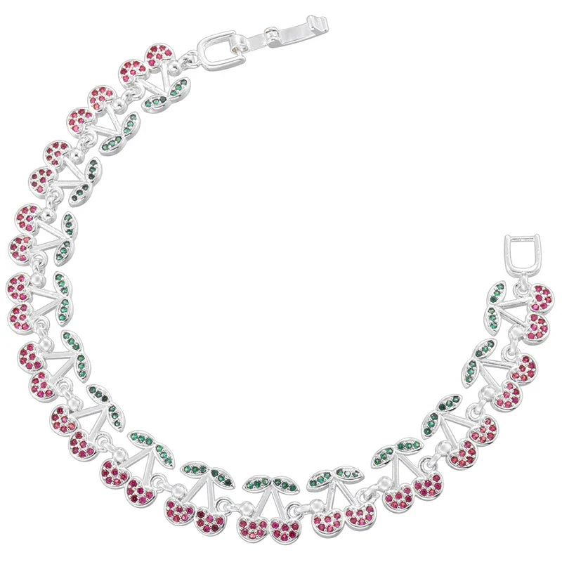 ZHUKOU Korea Fashion Red Cherry Zirconia Bracelet Women's Dopamine Style Jewellery Party Accessories:VL639