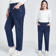 High Quality 130KG Lady Jeans 9XL Stretched Black Elastic Women Loose Trousers