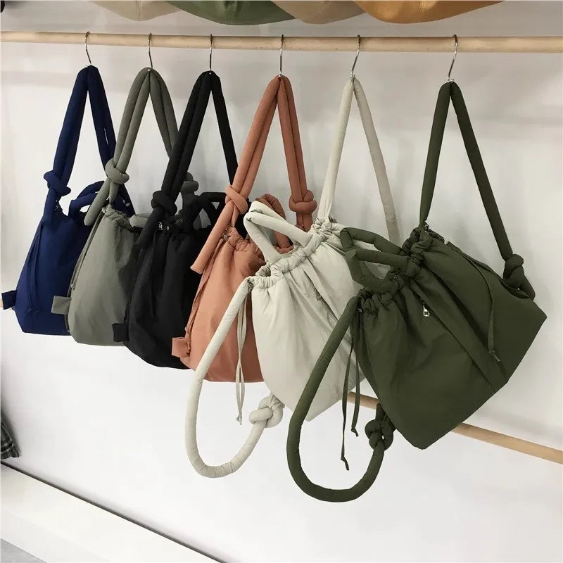 Casual nylon padded tote bag designer soft puffer women shoulder crossbody bags