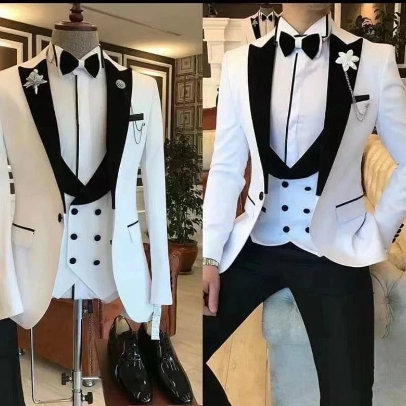Tuxedo for Mens: Slim Fit white Men Suits 3 Piece Groom Tuxedos for Wedding Groomsmen