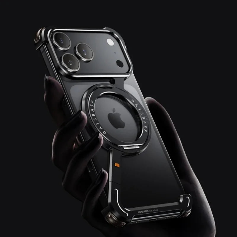Eary Metal Magnetic Phone Case for iPhone 17 Pro Max/17 Pro/17 Air Magsafe 360°Rotate Stand Frameless Shockproof Protector Cover