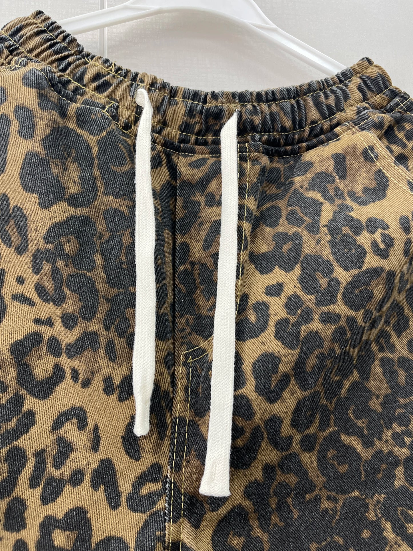 Men Leopard Denim Shorts Summer Thin American High Street Drawstring Casual Pants Loose Popular Versatile Handsome Trousers