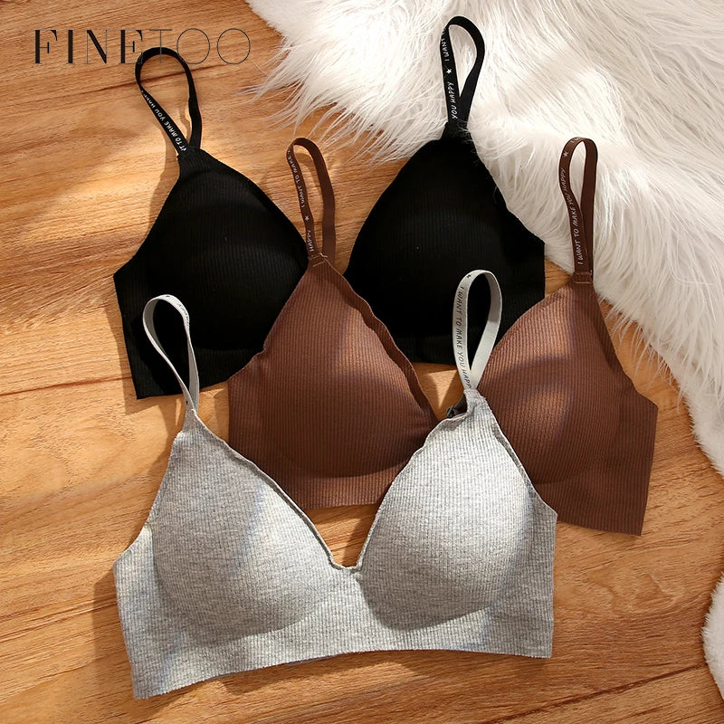 Women Wireless Bra Deep V Padded Bralette S-XL Trendy Stripe Knitting Bras