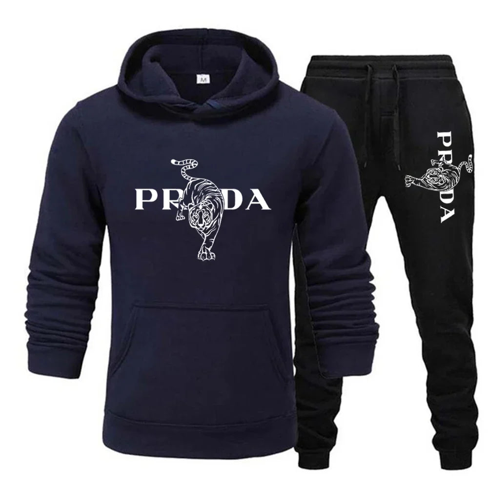 The men's outdoor fitness sweatshirt and pants set for autumn and winter includes a long-sleeved sports shirt and casual pants