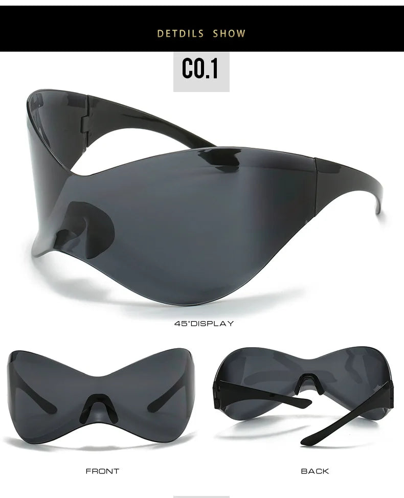 Y2K Sunglasses Women Fashion Silver Oversized Face Mark Shades Reflective Personal Sun Glasses for Cycling Travel