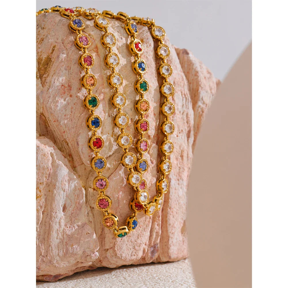 Yhpup Popular Shiny Cubic Zirconia Chain Luxury Necklace Bracelet Bangle Gold Color Platinum Plated Temperament Jewelry New