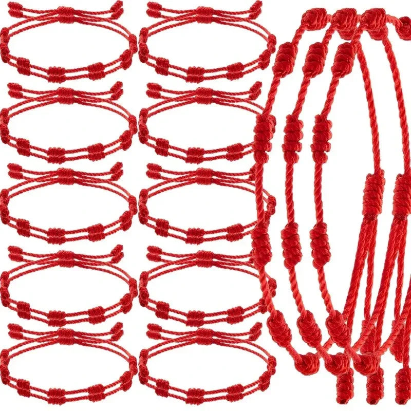 2/200Pcs 7 Knots Red String Couple Bracelet Women Men Lucky Amulet Handmade Rope Friendship Wristband Jewelry Gifts Accessory