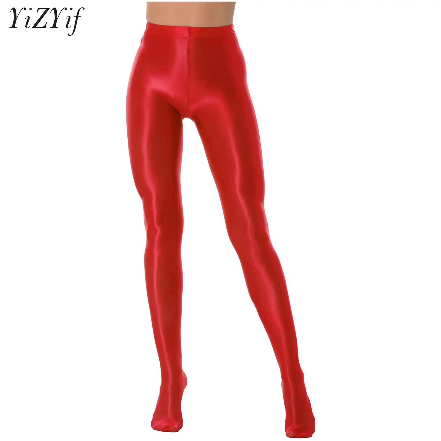 Women Glossy Solid Color Pantyhose High Waist Tights Stockings Footed Leggings