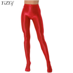 Women Glossy Solid Color Pantyhose High Waist Tights Stockings Footed Leggings