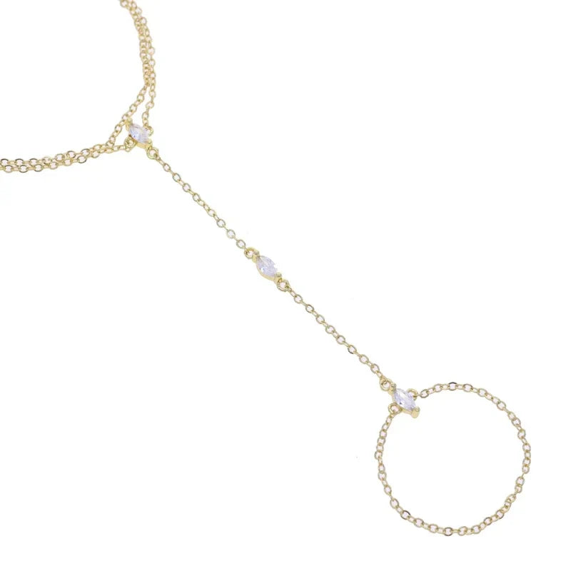 2025 New Geometric Marquise Cubic Zirconia CZ Paved Double Wrist Hand Chain Bracelet Simple Fashion Women Finger Slave Jewelry