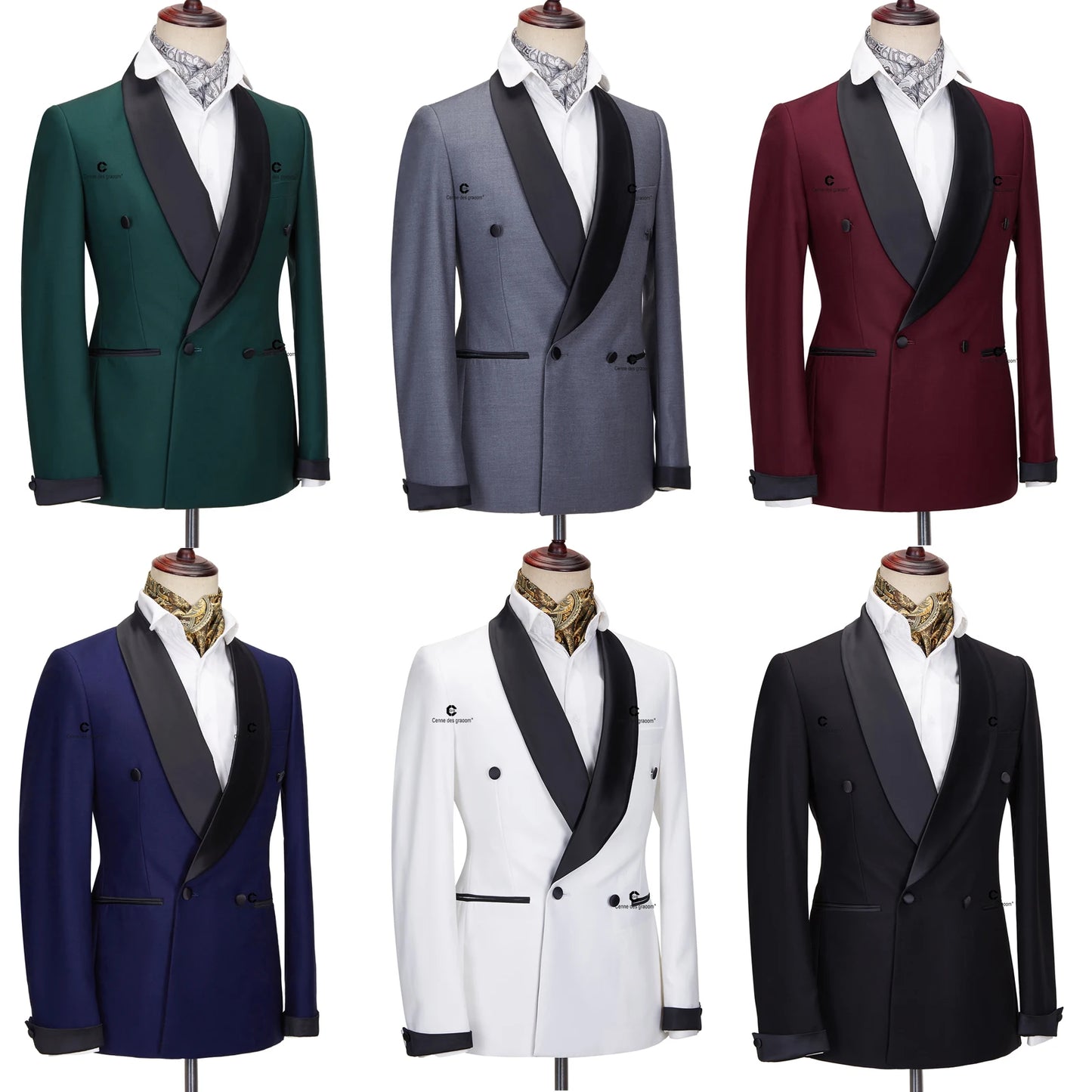 Tuxedo for Mens: Men's Suit For Wedding Grooms White Tuxedo Black Shawl Lapel