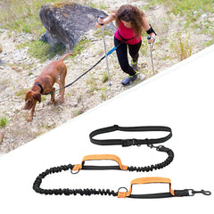 Double elastic reflective running leash portable retractable dog leash dog chain leash