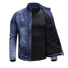 Black Denim Jacket Men Motorcycle Coat Autumn Winter Fleece Jackets