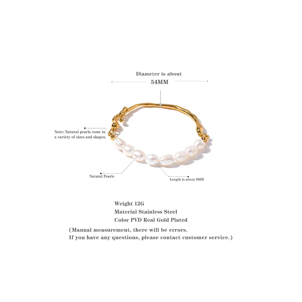 Yhpup Luxury Natural Freshwater Pearls Stainless Steel 18k Gold Color Bracelet Bangle Temperament Fashion Jewelry Women New Gift