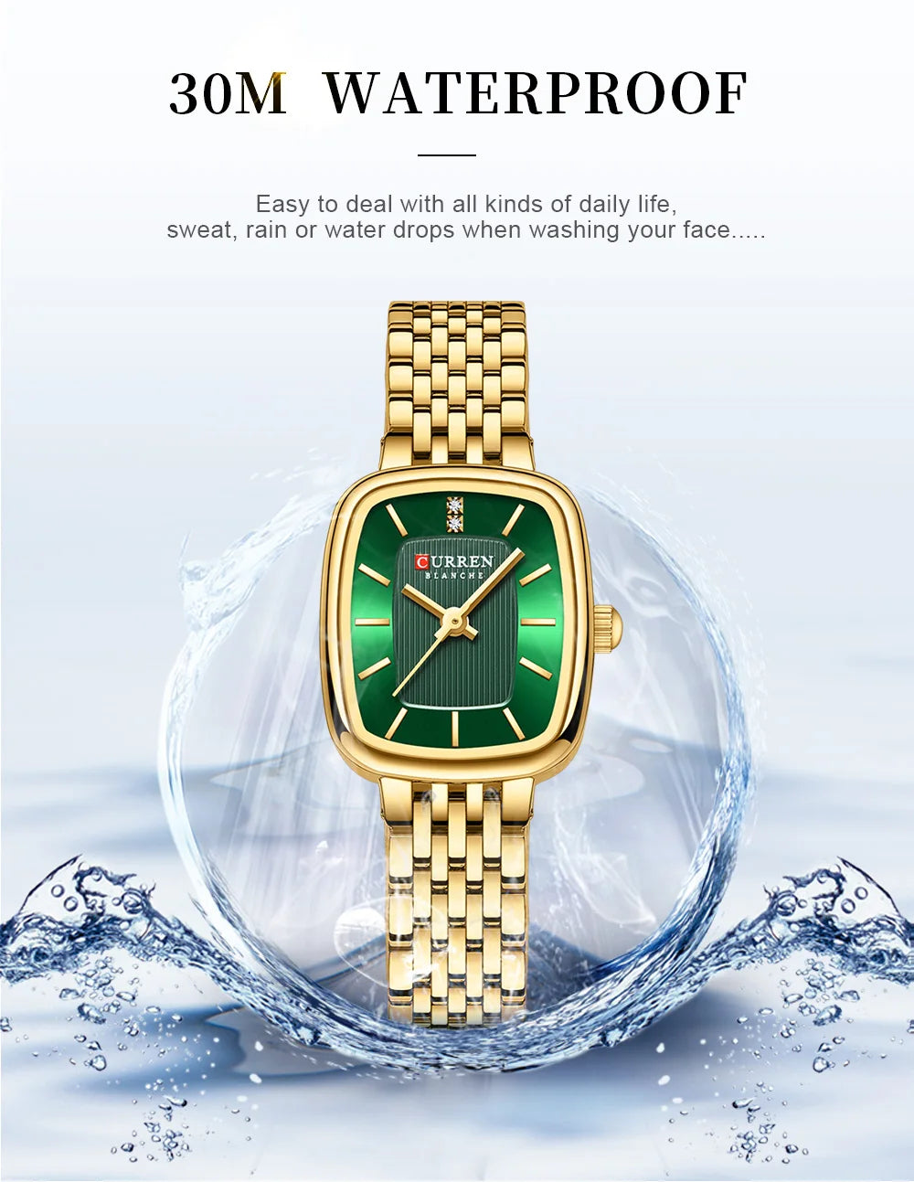 CURREN Fashion Rectangular Ladies Watches New Quartz Waterproof Stainless Steel Strap Wristwatch for Women