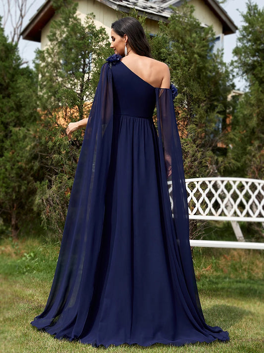 Homecoming Dresses: Chiffon Streamer Navy Evening Dress Long Elegant Dress