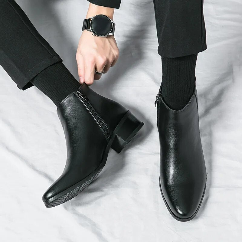Fashion Men Military Boots Stylish Male Shoes High Heels Men Casual Leather Boots