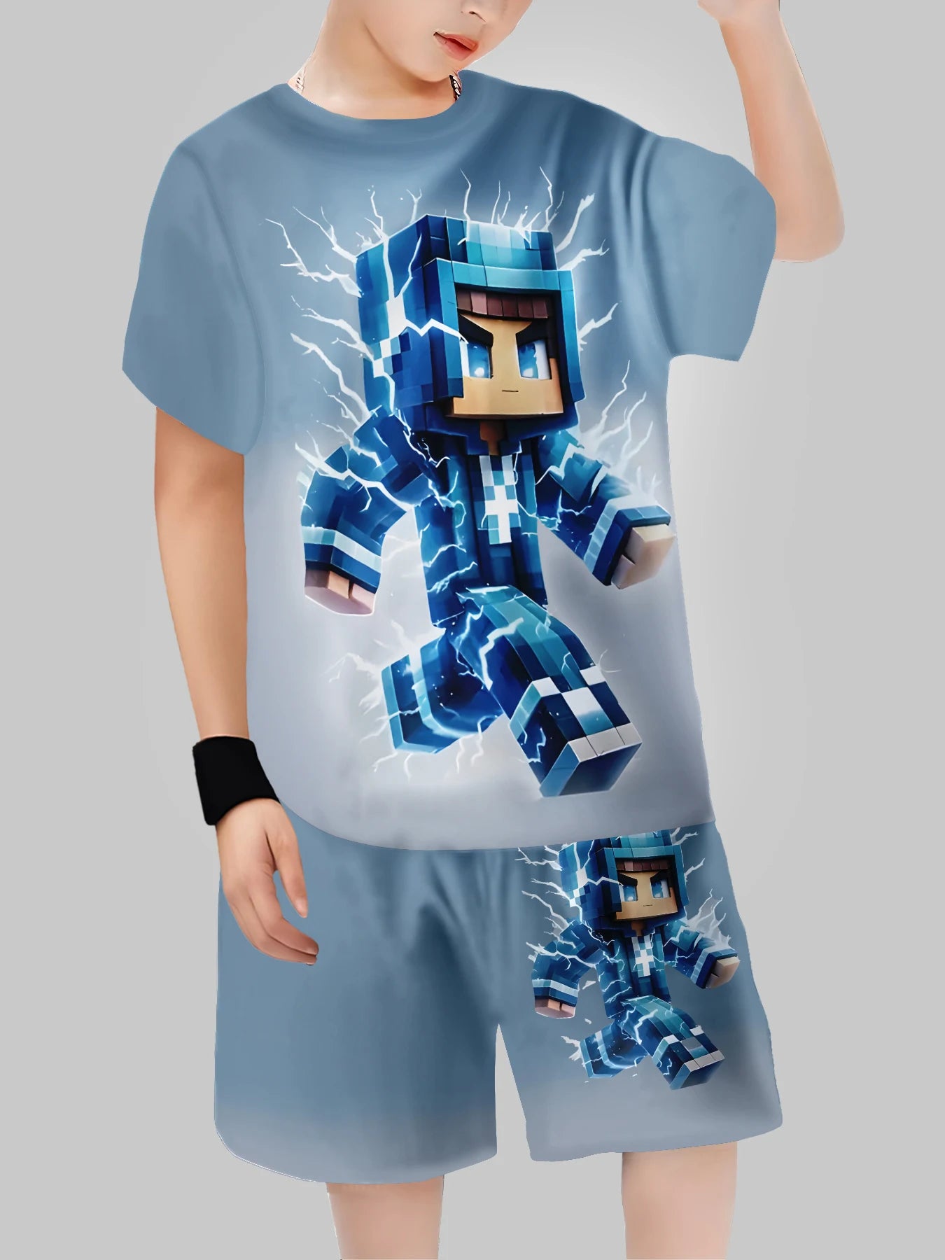 Sets for Children Boys' 3D Letter Graffiti Printed Short-Sleeved Shorts  Suit Casual Sports Style  Clothing