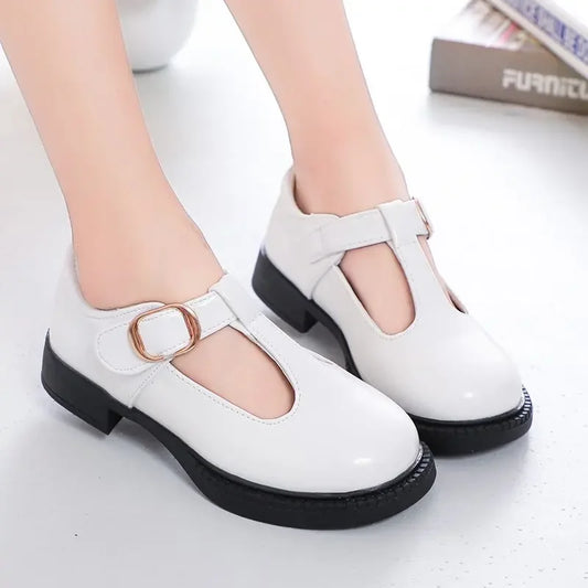 Children Leather Shoes for School Party Black White Girls Dress Shoes Kids Leather