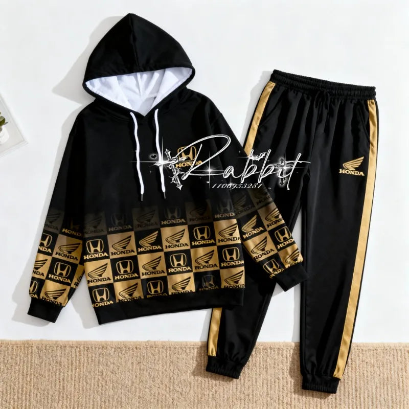 Honda Racing Track Rider Fashion Cycling Motorcycle Set Retro Hoodie Casual Sports Pants Two Piece Off Road Set Downhill Bike
