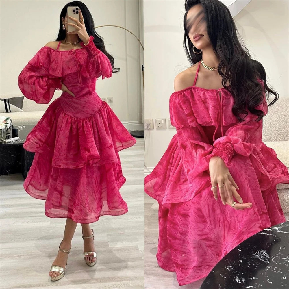 Homecoming Dresses: A-line PartyLayered Flowers Chiffon Occasion Evening Gown