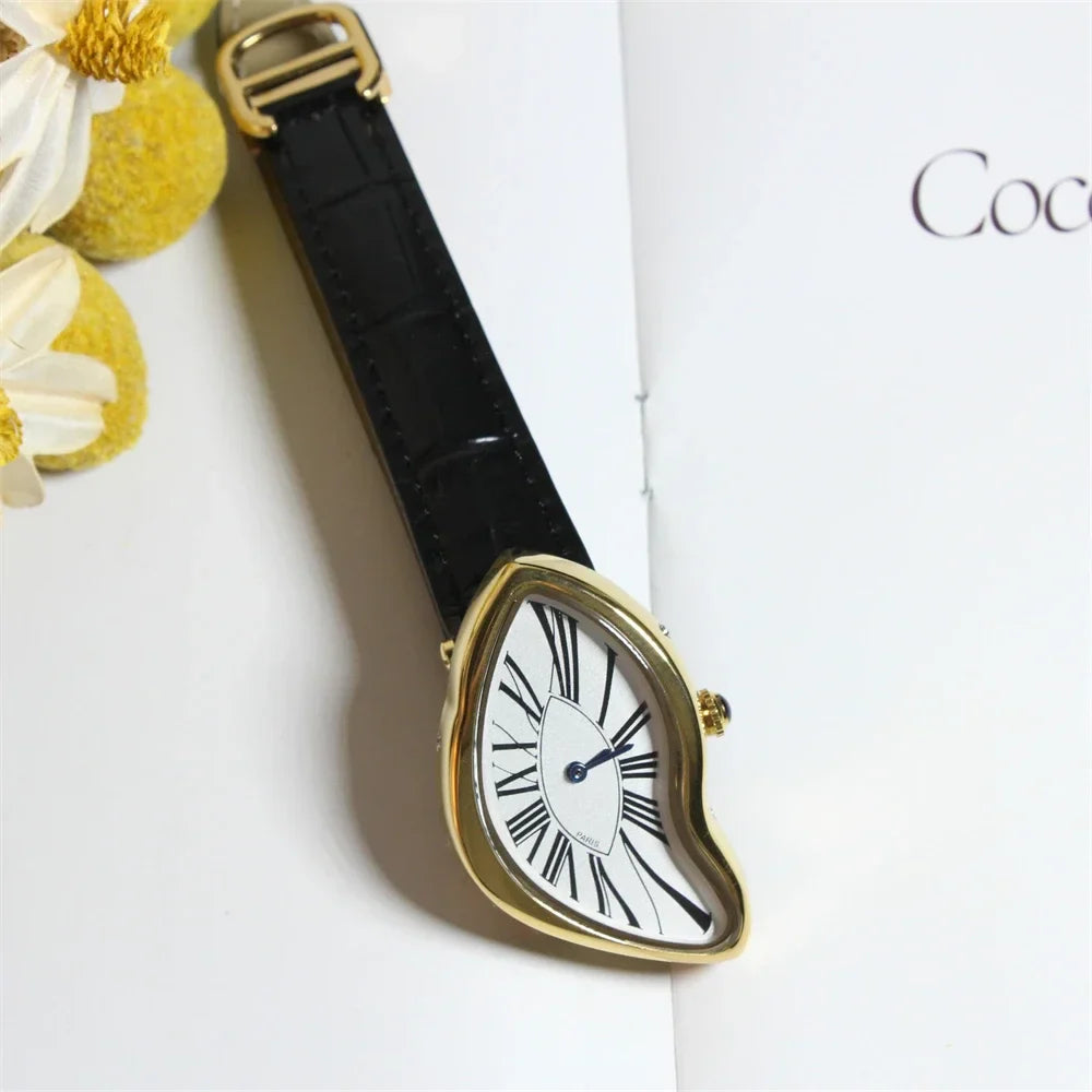 new Medieval alien watches melt and twist y2k alien ladies and men Leather strap fashion advanced ins niche design quartz watch