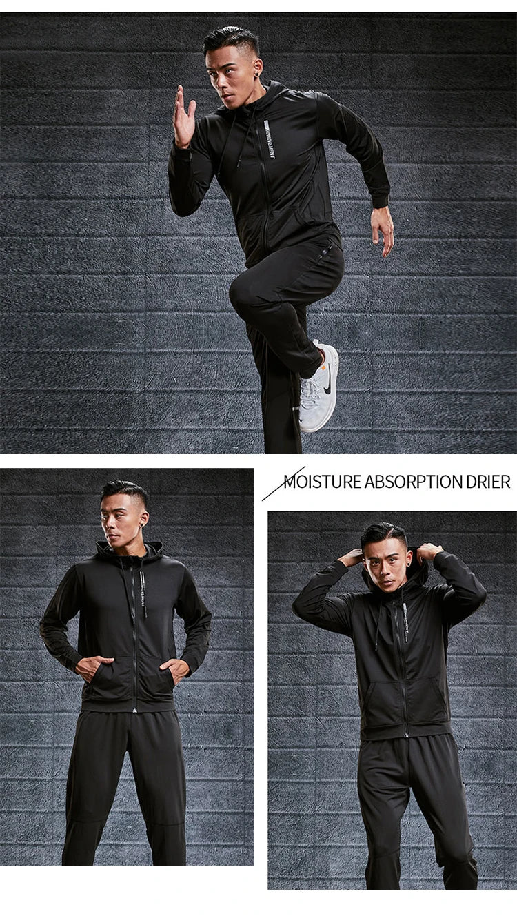 Men's Sports Hoodies Quick Dry Elastic Hooded Male Fitness Running Jackets Outdoor Gym